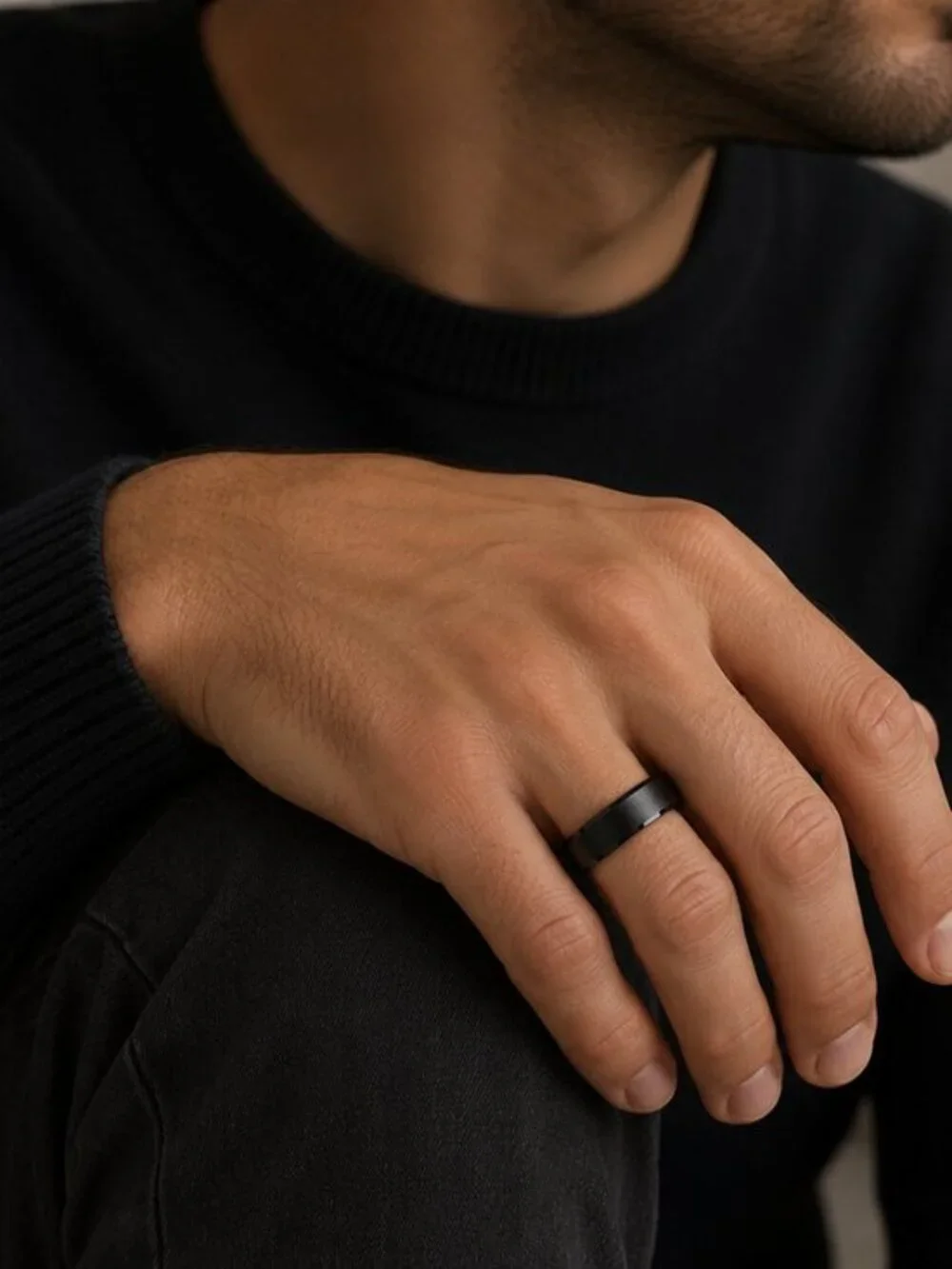 8MM BLACK Unisex Tungsten WEDDING BAND RING Black IP Beveled Edge